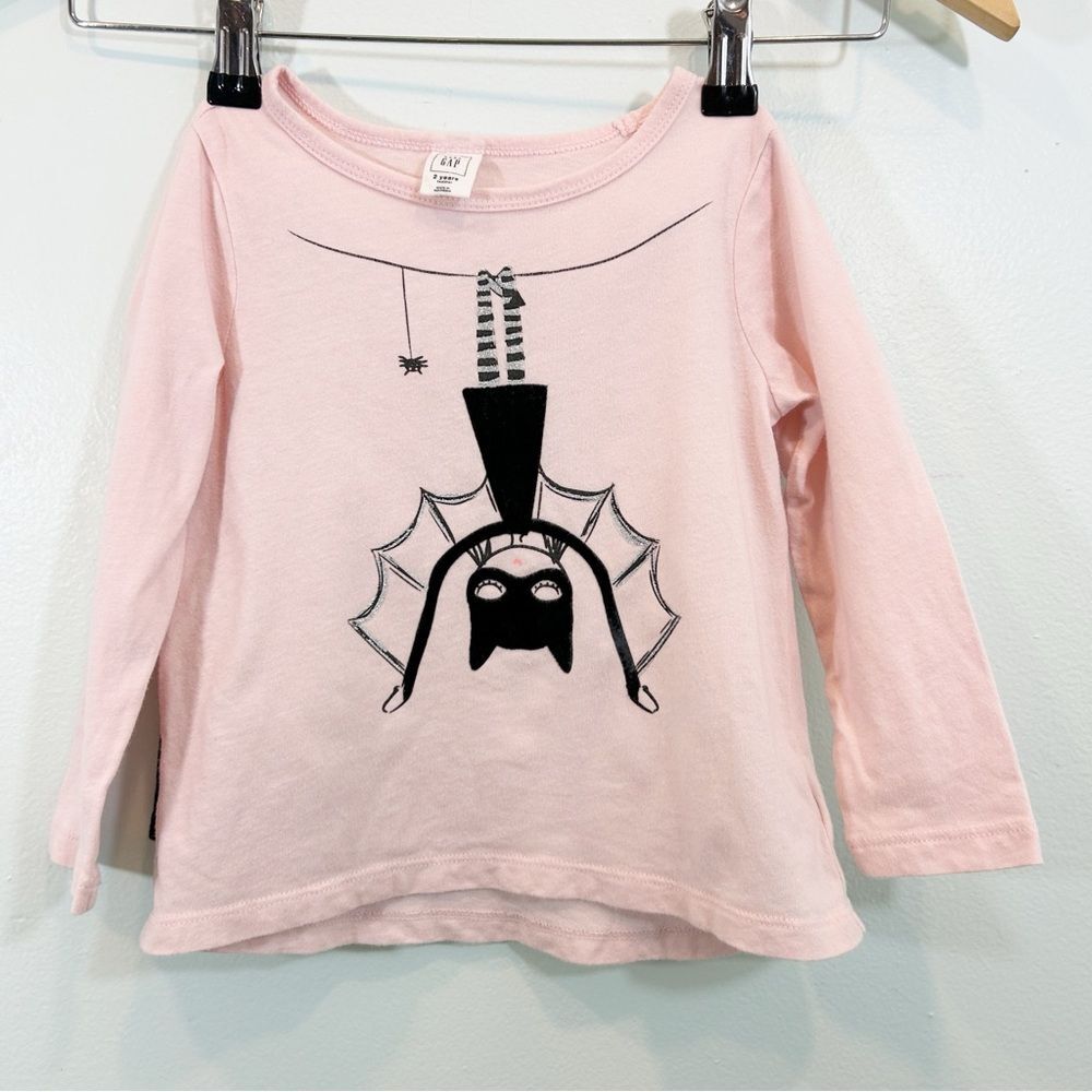 Baby Gap Pink and Black Velvet Bat Girl 2T Halloween Cape Shirt Top